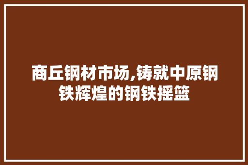 商丘钢材市场,铸就中原钢铁辉煌的钢铁摇篮