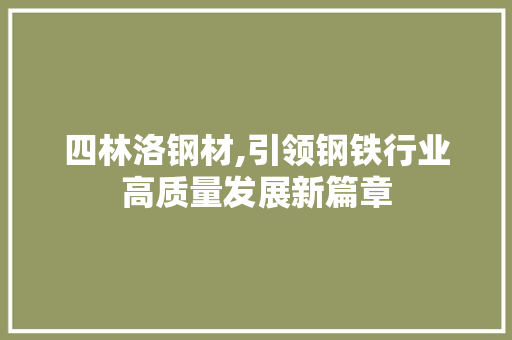 四林洛钢材,引领钢铁行业高质量发展新篇章
