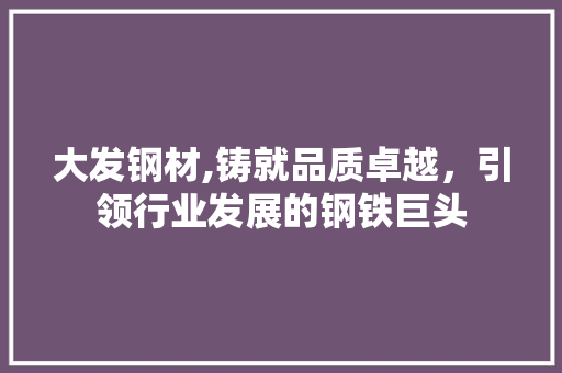 大发钢材,铸就品质卓越，引领行业发展的钢铁巨头