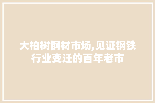 大柏树钢材市场,见证钢铁行业变迁的百年老市