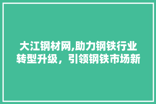 大江钢材网,助力钢铁行业转型升级，引领钢铁市场新风向