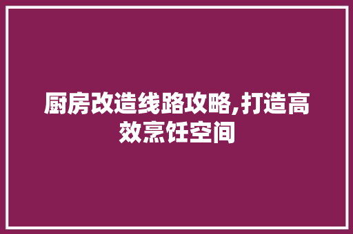 厨房改造线路攻略,打造高效烹饪空间