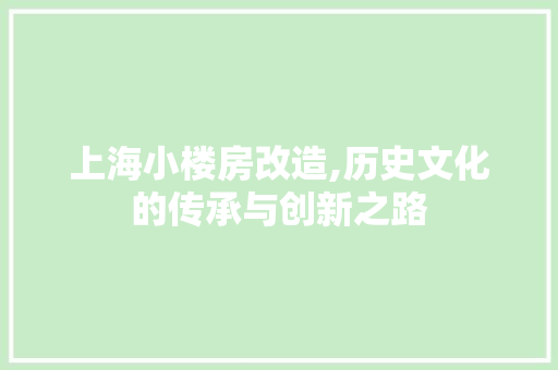 上海小楼房改造,历史文化的传承与创新之路