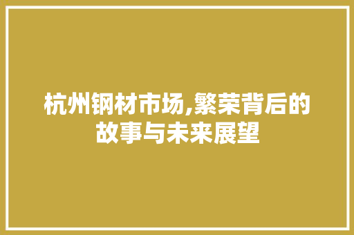 杭州钢材市场,繁荣背后的故事与未来展望