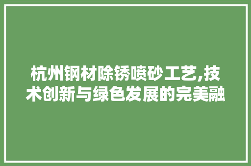 杭州钢材除锈喷砂工艺,技术创新与绿色发展的完美融合