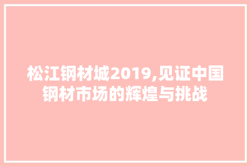 松江钢材城2019,见证中国钢材市场的辉煌与挑战