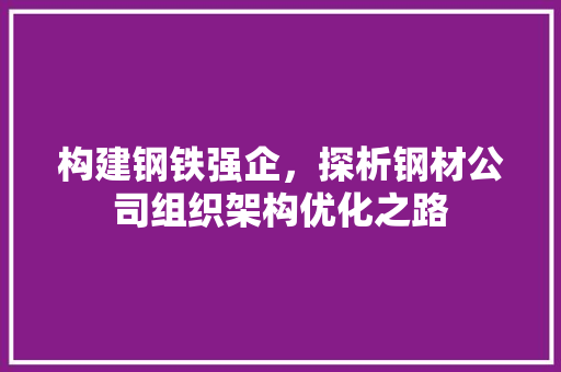 构建钢铁强企，探析钢材公司组织架构优化之路