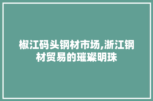 椒江码头钢材市场,浙江钢材贸易的璀璨明珠