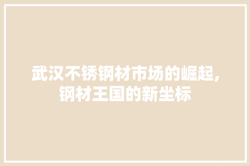 武汉不锈钢材市场的崛起,钢材王国的新坐标