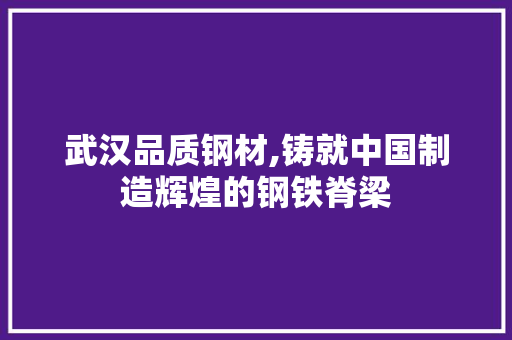 武汉品质钢材,铸就中国制造辉煌的钢铁脊梁