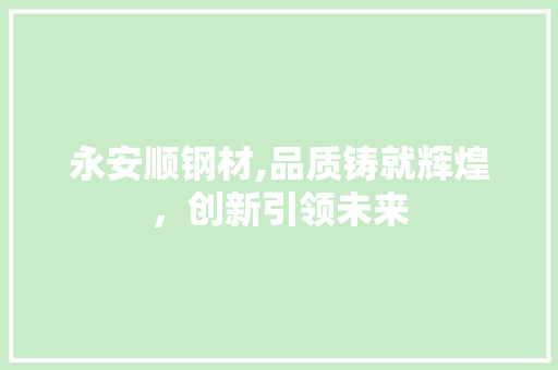 永安顺钢材,品质铸就辉煌，创新引领未来