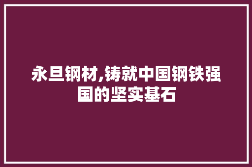 永旦钢材,铸就中国钢铁强国的坚实基石