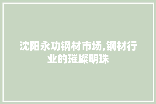 沈阳永功钢材市场,钢材行业的璀璨明珠