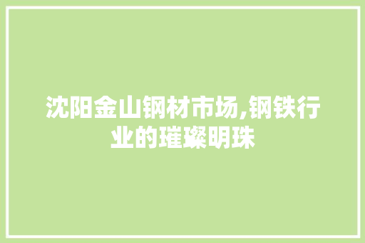 沈阳金山钢材市场,钢铁行业的璀璨明珠