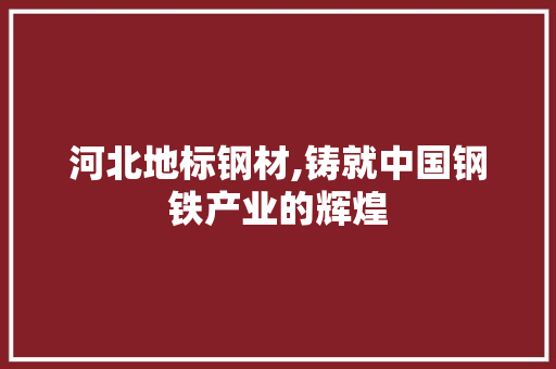 河北地标钢材,铸就中国钢铁产业的辉煌