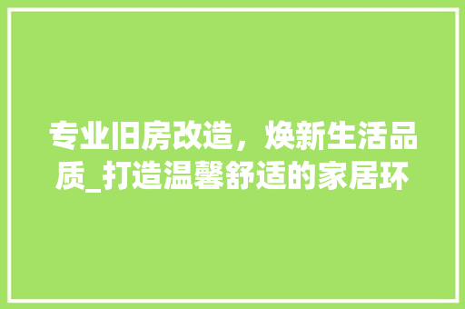 专业旧房改造，焕新生活品质_打造温馨舒适的家居环境