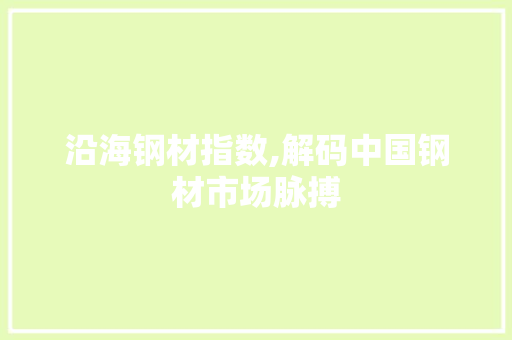 沿海钢材指数,解码中国钢材市场脉搏