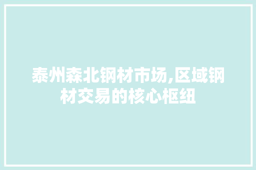 泰州森北钢材市场,区域钢材交易的核心枢纽