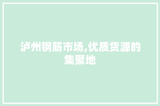 泸州钢筋市场,优质货源的集聚地
