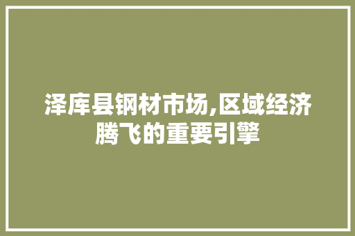 泽库县钢材市场,区域经济腾飞的重要引擎