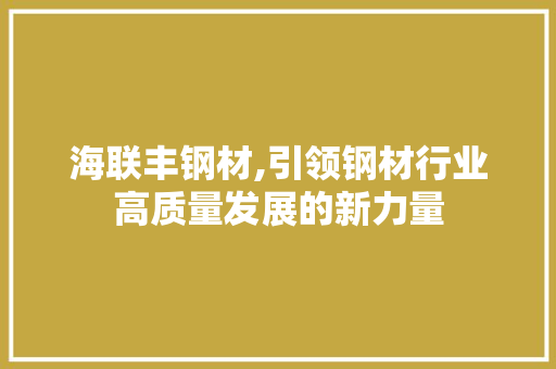 海联丰钢材,引领钢材行业高质量发展的新力量