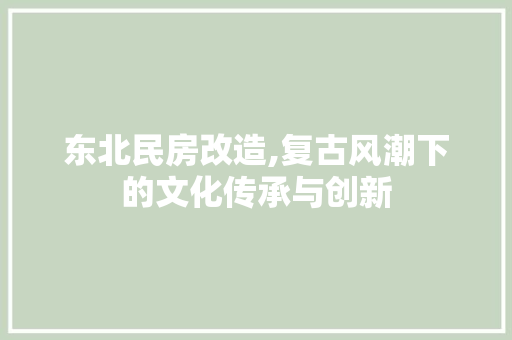 东北民房改造,复古风潮下的文化传承与创新