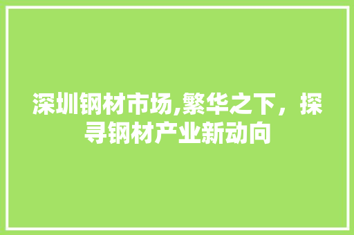 深圳钢材市场,繁华之下，探寻钢材产业新动向