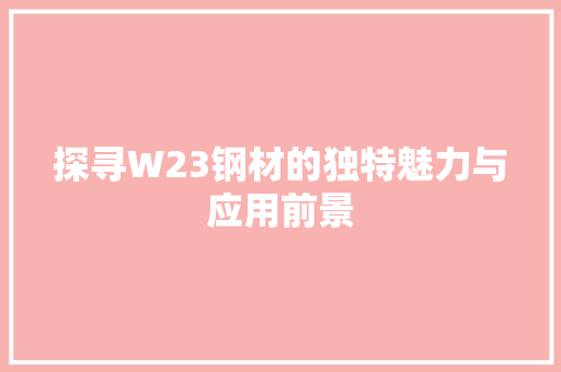 探寻W23钢材的独特魅力与应用前景