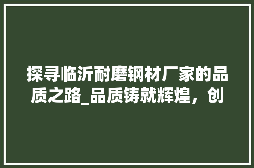 探寻临沂耐磨钢材厂家的品质之路_品质铸就辉煌，创新引领未来