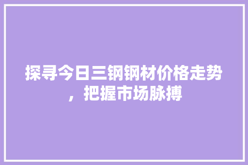 探寻今日三钢钢材价格走势，把握市场脉搏