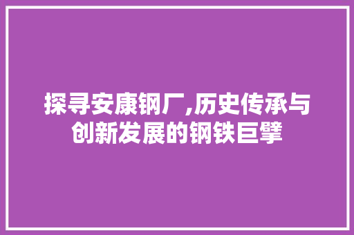 探寻安康钢厂,历史传承与创新发展的钢铁巨擘