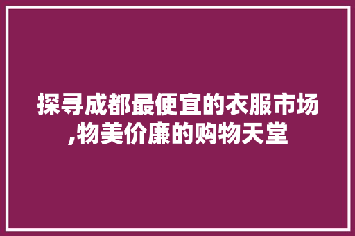 探寻成都最便宜的衣服市场,物美价廉的购物天堂