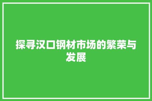 探寻汉口钢材市场的繁荣与发展