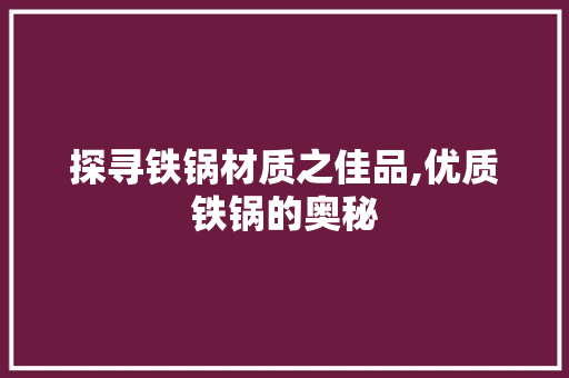 探寻铁锅材质之佳品,优质铁锅的奥秘