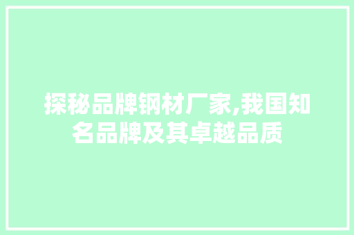 探秘品牌钢材厂家,我国知名品牌及其卓越品质