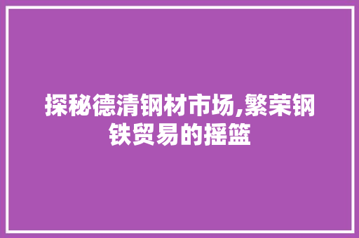 探秘德清钢材市场,繁荣钢铁贸易的摇篮
