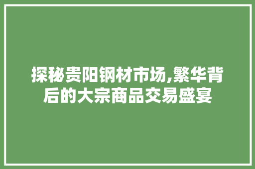 探秘贵阳钢材市场,繁华背后的大宗商品交易盛宴