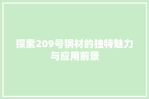 探索209号钢材的独特魅力与应用前景