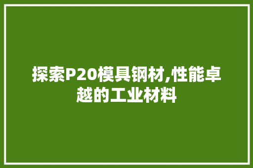 探索P20模具钢材,性能卓越的工业材料