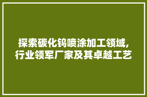 探索碳化钨喷涂加工领域,行业领军厂家及其卓越工艺