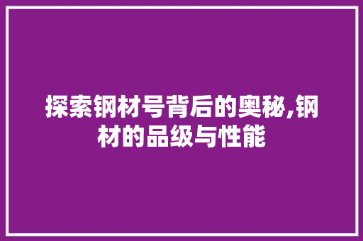 探索钢材号背后的奥秘,钢材的品级与性能
