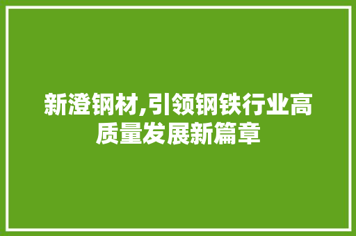 新澄钢材,引领钢铁行业高质量发展新篇章