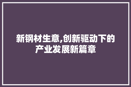 新钢材生意,创新驱动下的产业发展新篇章