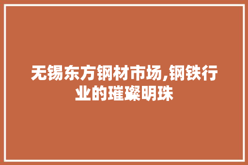 无锡东方钢材市场,钢铁行业的璀璨明珠