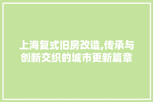 上海复式旧房改造,传承与创新交织的城市更新篇章