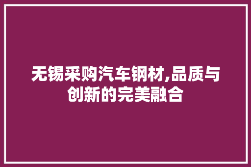 无锡采购汽车钢材,品质与创新的完美融合