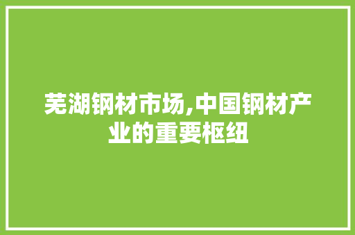 芜湖钢材市场,中国钢材产业的重要枢纽