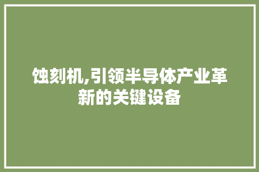 蚀刻机,引领半导体产业革新的关键设备