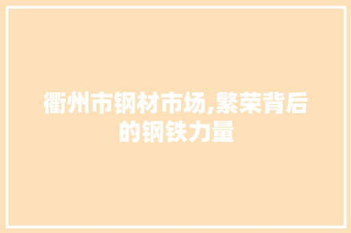 衢州市钢材市场,繁荣背后的钢铁力量