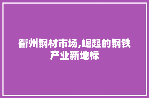 衢州钢材市场,崛起的钢铁产业新地标